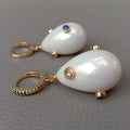 KKGEM  16x25mm White Sea Shell Pearl Mixed color Cubic Zirconia Pave gold color  hoop Earrings Women Wedding Party cute Jewelry