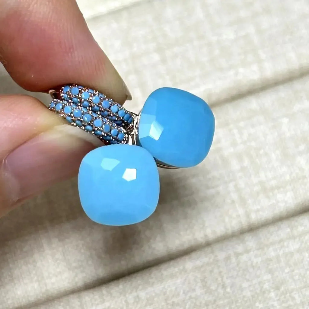 10.6mm  Earrings Inlay Turquoise Zircon For Women Blue Topaz Drop Candy Square Crystal Earring Fashion Jewelry Gift