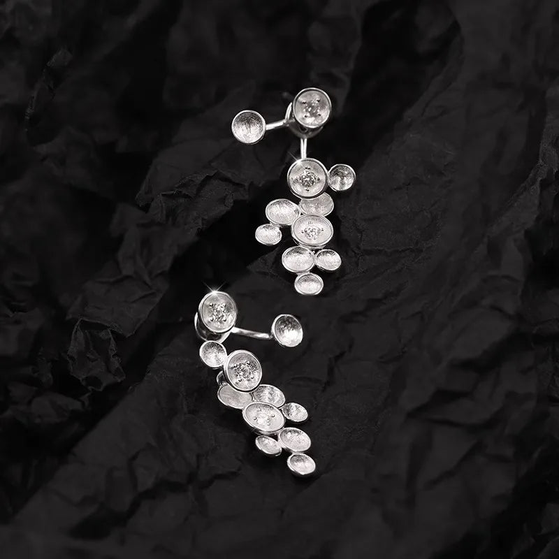 Lotus Fun Real 925 Sterling Silver Jewelry Romantic Starry Sky Design Dangle Earrings