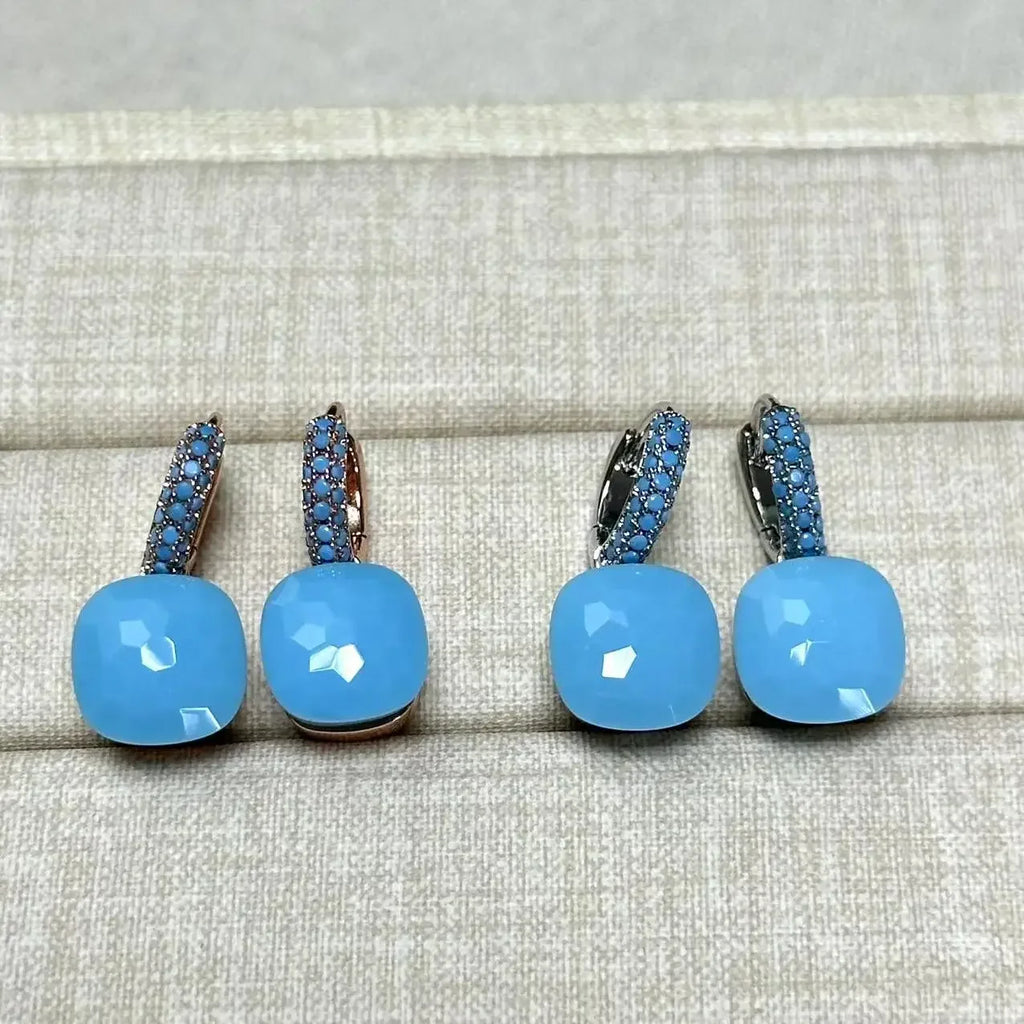 10.6mm  Earrings Inlay Turquoise Zircon For Women Blue Topaz Drop Candy Square Crystal Earring Fashion Jewelry Gift